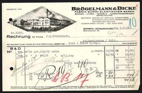 Rechnung Wuppertal-Wichlinghausen 1940, Brögelmann & Dicke, Fabrik Gummi-Elastischer Waren, Ansicht der Fabrikanlage