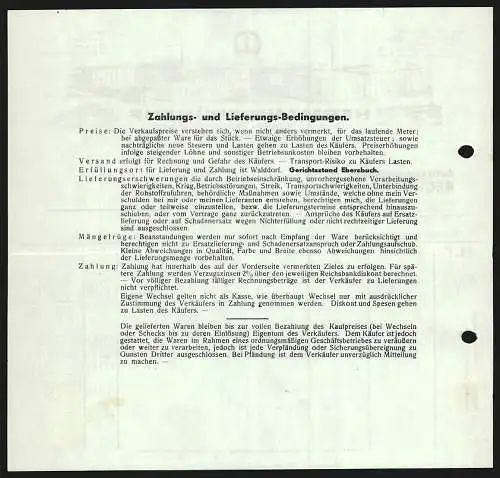 Rechnung Walddorf i. Sa. 1938, Hermann Frühauf, Mech. Leinen- & Baumwollweberei, Das Werk von zwei Seiten aus