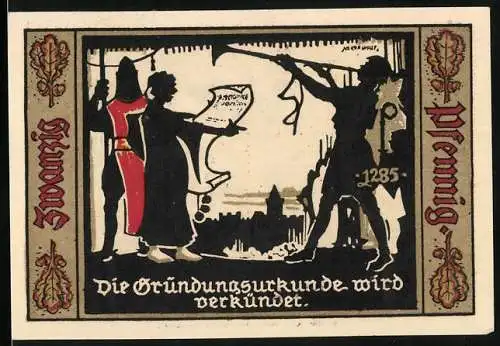 Notgeld Fürstenwalde /Spree 1921, 20 Pfennig, Wappen, Verkündung der Gründungsurkunde