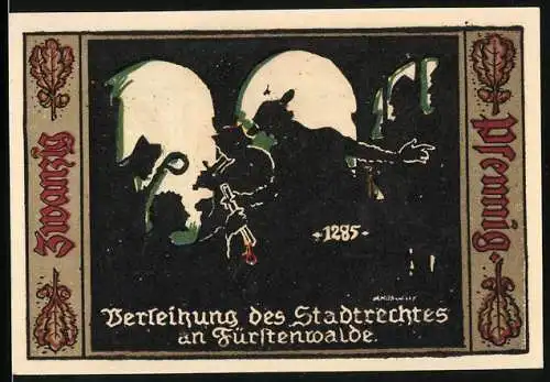 Notgeld Fürstenwalde /Spree 1921, 20 Pfennig, Wappen, Verleihung des Stadtrechtes