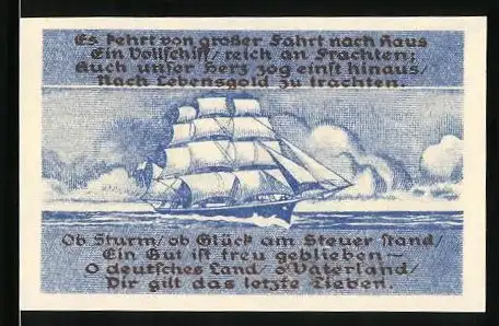 Notgeld Blankenese 1921, 10 Pfennig, Segelschiff im Wasser