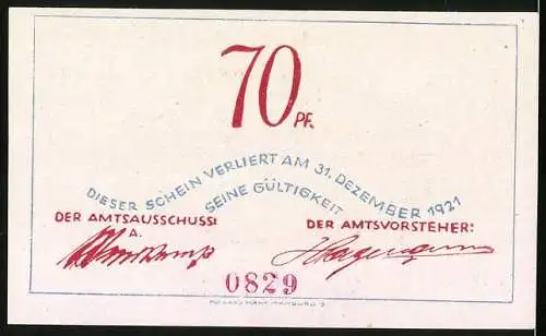 Notgeld Bokel /Bezirk Hörnerkirchen 1921, 70 Pfennig, Hochzeitspaar und singende Kinder