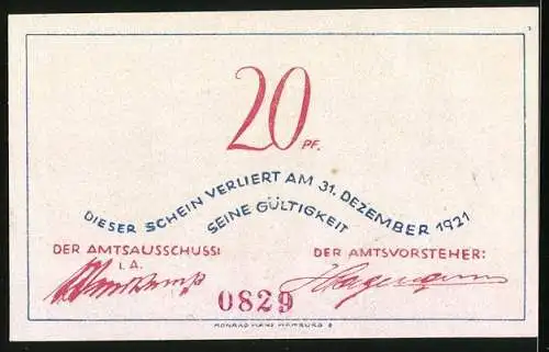 Notgeld Bokel /Bezirk Hörnerkirchen 1921, 20 Pfennig, Musizierende Vögel