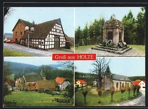 AK Holte / Bissendorf, Gaststätte Klefoth, Denkmal, Ortsansicht, Partie an der Kirche