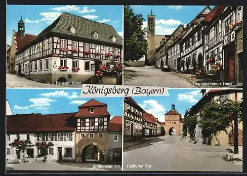 AK Königsberg / Bayern, Hotel-Pension Stern, Regiomontanus Haus, Hassfurter Tor