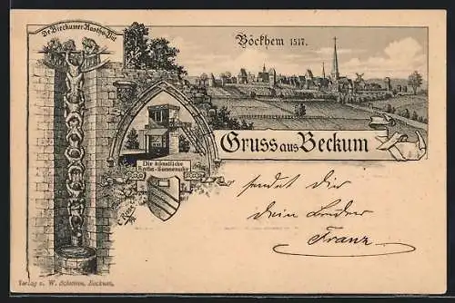 Lithographie Beckum / Westf., De Bieckumer Raoths-Püt, Raths-Sonnenuhr