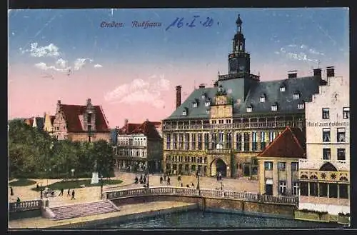 AK Emden / Ostfr., Teilansicht mit Rathaus