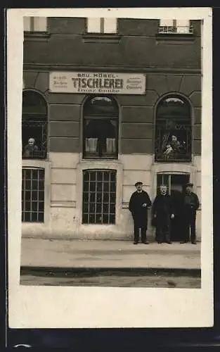 Foto-AK Wien, Tischlerei Franz Gaube, Mortaraplatz 4
