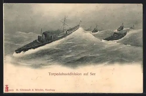 Künstler-AK Torpedobootdivision auf See, u. a. D. 5