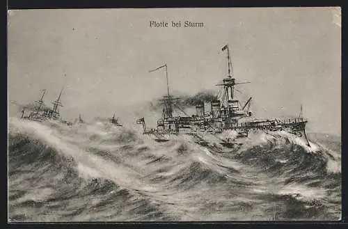 Künstler-AK Flotte bei Sturm