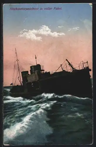 AK Hochseetorpedoboot in voller Fahrt