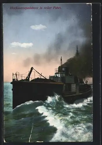 AK Hochseetorpedoboot in voller Fahrt