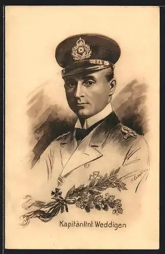 Künstler-AK Kapitänleutnant Weddigen in Uniform