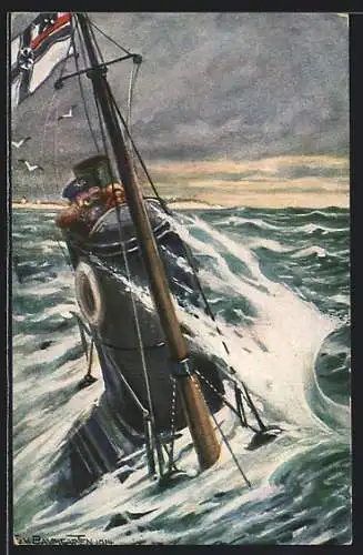 AK Deutsches U-Boot auf Patrouillenfahrt an der engl. Küste