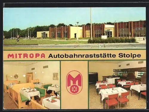 AK Stolpe, Mitropa-Autobahnraststätte, Aussen- und Innenansichten