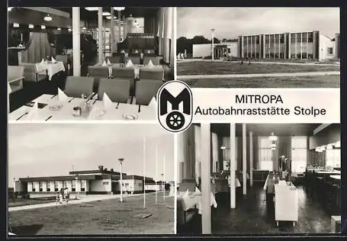 AK Stolpe, Mitropa-Autobahnraststätte, Aussen- und Innenansichten