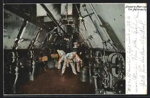 AK Matrosen im Heizraum eines Kriegsschiffes