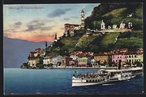 AK Morcote, Dampfer Italia auf dem Lago di Lugano