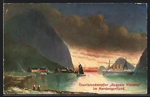 Künstler-AK Passagierschiff Auguste Viktoria im Hardangerfjord