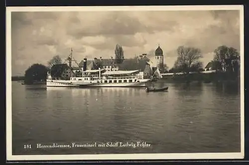 AK Herrenchiemsee, Fraueninsel mit Schiff Ludwig Fessler