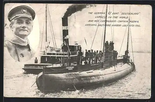 AK Baltimore, U-Boot Deutschland unter Kapitän Paul König erreicht den Hafen 1916, Porträt