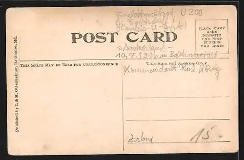 AK Baltimore, U-Boot Deutschland unter Kapitän Paul König erreicht den Hafen 1916, Porträt