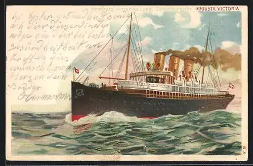 AK Passagierschiff Augusta Victoria in voller Fahrt, Hamburg-Amerika Linie