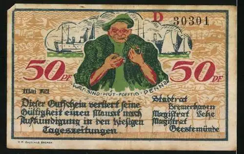 Notgeld Geestemünde 1921, 50 Pfennig, Schiff und Karren