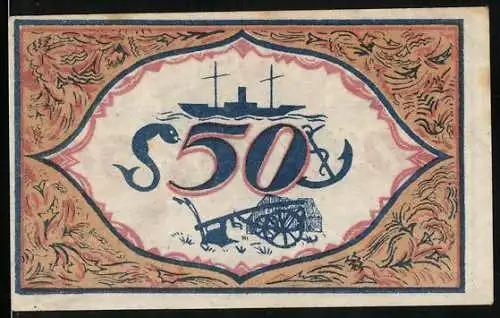 Notgeld Geestemünde 1921, 50 Pfennig, Schiff und Karren