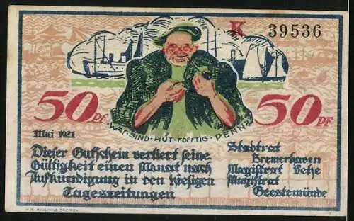 Notgeld Geestemünde 1921, 50 Pfennig, Schiff und Karren