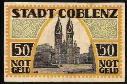 Notgeld Coblenz 1921, 50 Pfennig, Kirche, Wappen