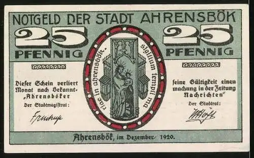 Notgeld Ahrensbök 1920, 25 Pfennig, Ortspartie mit Kirche