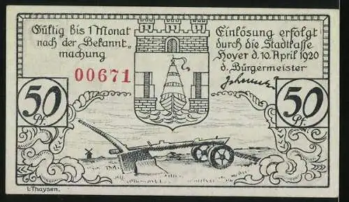 Notgeld Hoyer 1920, 50 Pfennig, Wasserhochstand, Wappen