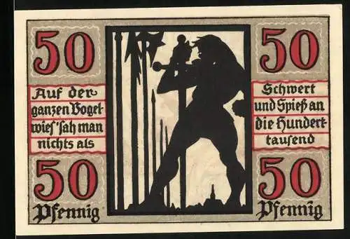 Notgeld Naumburg a. Saale 1920, 50 Pfennig, Riese mit Schwert, Wappen