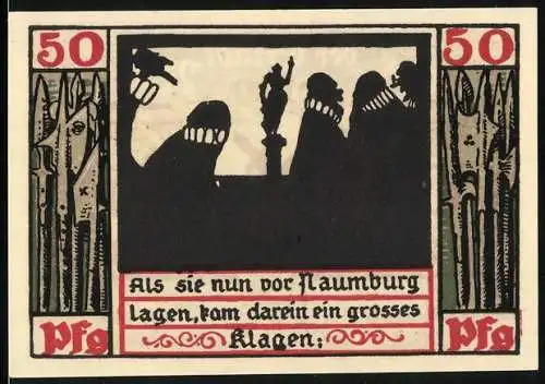 Notgeld Naumburg a. Saale 1920, 50 Pfennig, Grosses Klagen vor dem Ort, Statue
