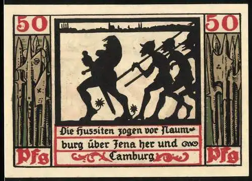 Notgeld Naumburg a. Saale 1920, 50 Pfennig, Die Hussiten ziehen vor Naumburg auf