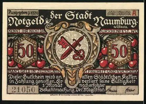 Notgeld Naumburg a. Saale 1920, 50 Pfennig, Die Hussiten ziehen vor Naumburg auf