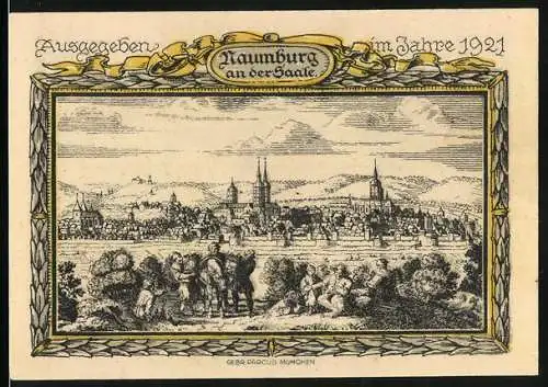 Notgeld Naumburg an der Saale 1921, 75 Pfennig, Teilansicht mit Kirche, Wappen