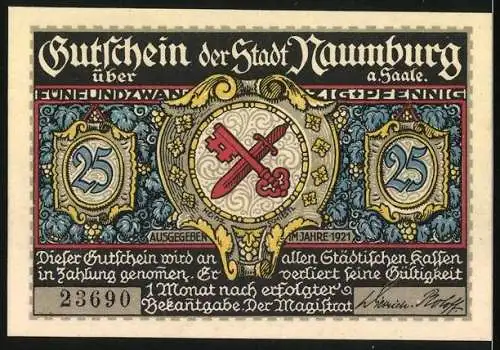 Notgeld Alt-Naumburg 1921, 25 Pfennig, Das Herrntor, Wappen