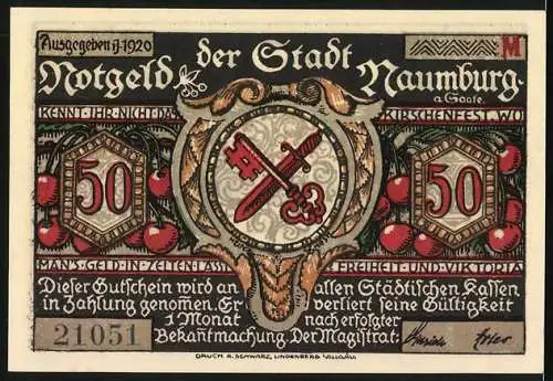 Notgeld Naumburg a. Saale 1920, 50 Pfennig, Spektakel zu Ehren des Mirakel