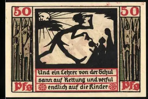 Notgeld Naumburg a. Saale 1920, 50 Pfennig, Lehrer in der Schule und Wappen