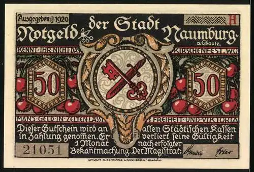 Notgeld Naumburg a. Saale 1920, 50 Pfennig, Lehrer kümmert sich um die Kinder