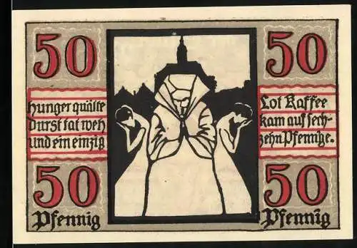 Notgeld Naumburg a. Saale 1920, 50 Pfennig, Flehende hungrige Menschen, Wappen