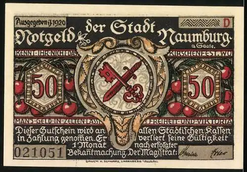 Notgeld Naumburg a. Saale 1920, 50 Pfennig, Flehende hungrige Menschen, Wappen