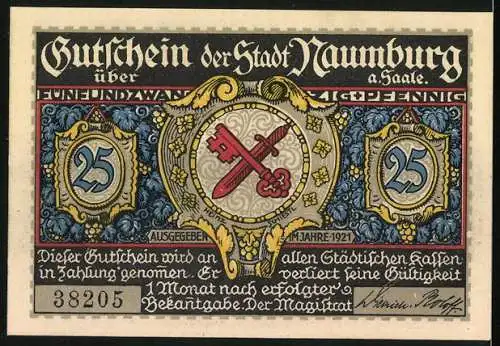 Notgeld Alt-Naumburg 1921, 25 Pfennig, Das Herrntor, Wappen