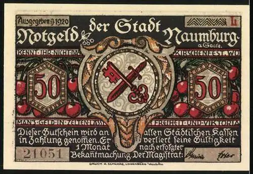 Notgeld Naumburg a. Saale 1920, 50 Pfennig, Kinder folgen einem Riesen, Wappen