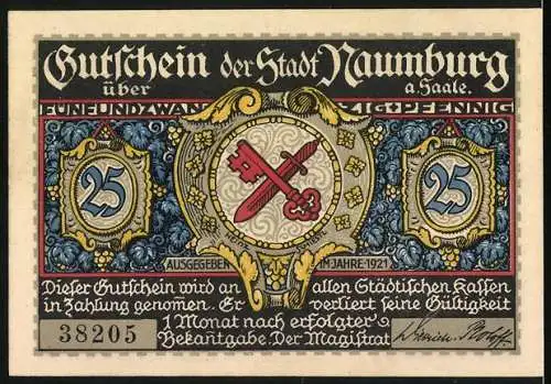 Notgeld Alt-Naumburg 1921, 25 Pfennig, Das Wenzelstor, Wappen