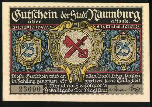 Notgeld Alt-Naumburg 1921, 25 Pfennig, Das Wenzelstor, Wappen