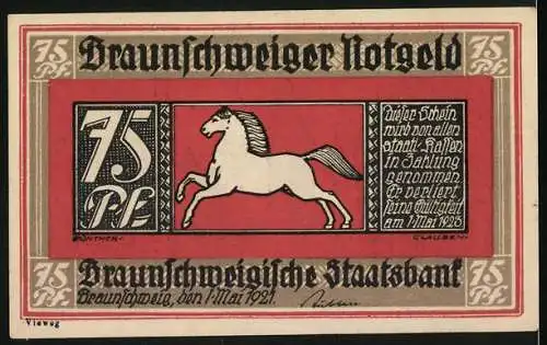 Notgeld Braunschweig 1921, 75 Pfennig, Kirche am Wollmarkt