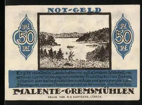 Notgeld Malente-Gremsmühlen 1920, 50 Pfennig, Dieksee